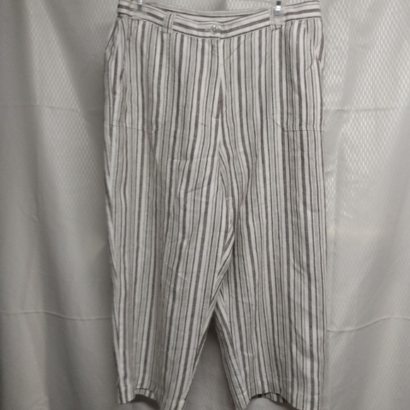 JM Petite Collection Capri 14P, Tan, Brown, Green Strip Linen, pre-owned - Picture 1 of 6